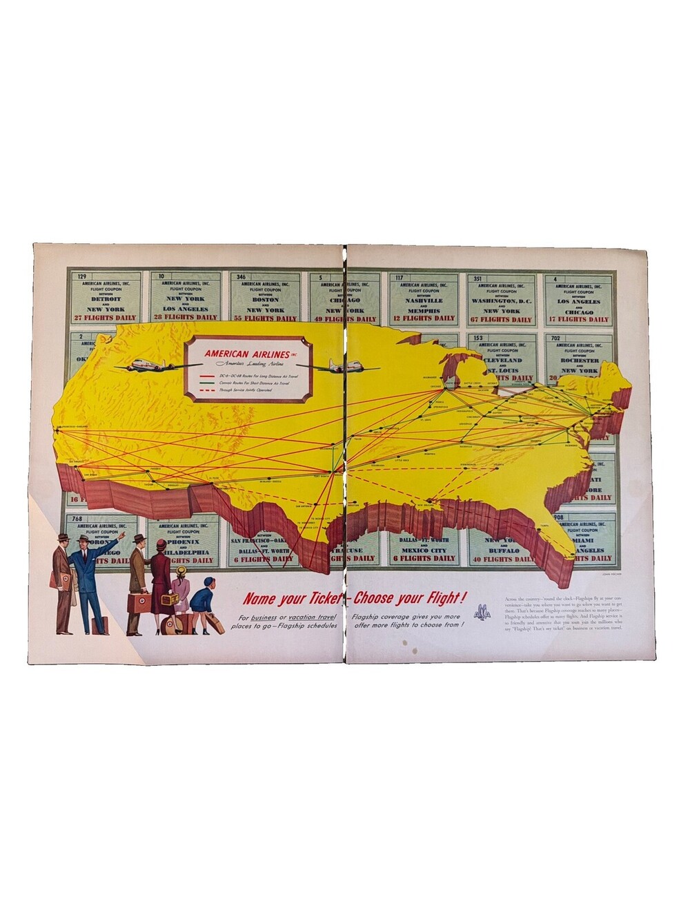 1952 American Airlines Print Ad Choose Your Flight Map USA Aviation Jetliner